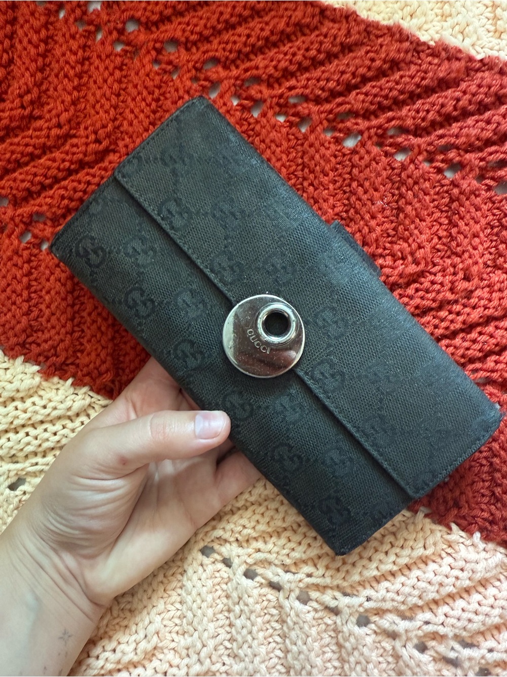 Gucci Black Monogram Canvas Card Holder with Silver-Tone Snap